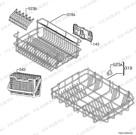 Взрыв-схема посудомоечной машины John Lewis JLBIDW902 - Схема узла Basket 160